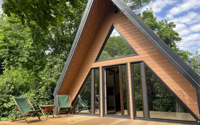 Частный Дом 451 А Фрейм Мята с Тёплым Бассейном и Баней